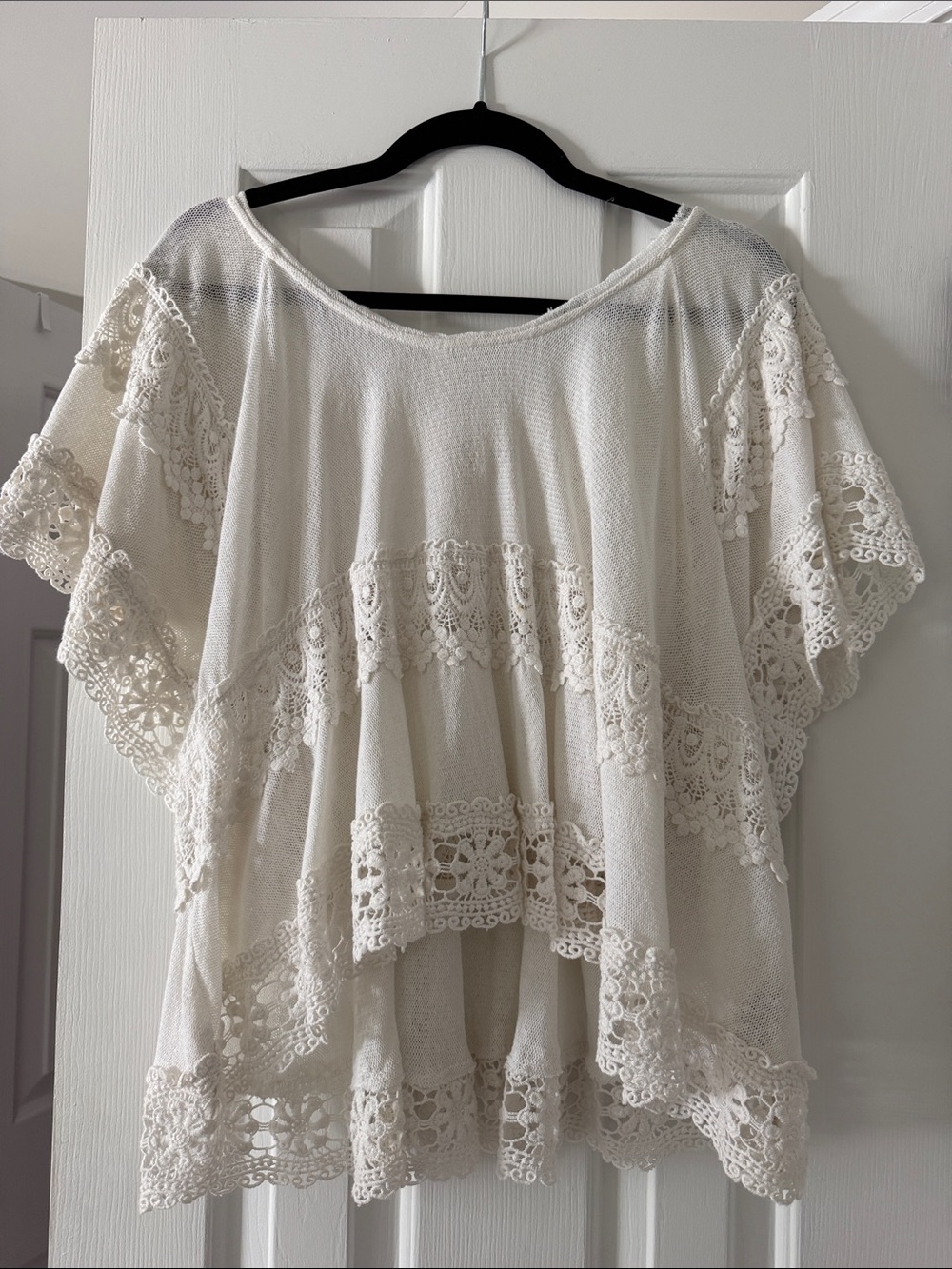 Free People Lace Trim Boho Top - White